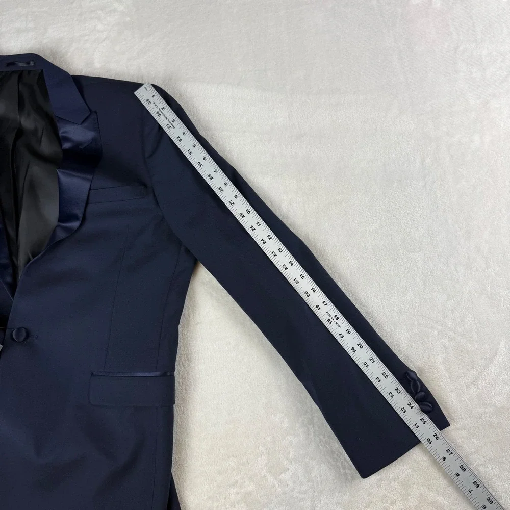 ASOS Tuxedo Blazer Mens 40 Navy Blue Satin Peak Lapel Formal Jacket Prom Wedding